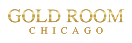 Gold Room Chicago footer logo with elegant gold text on black background.